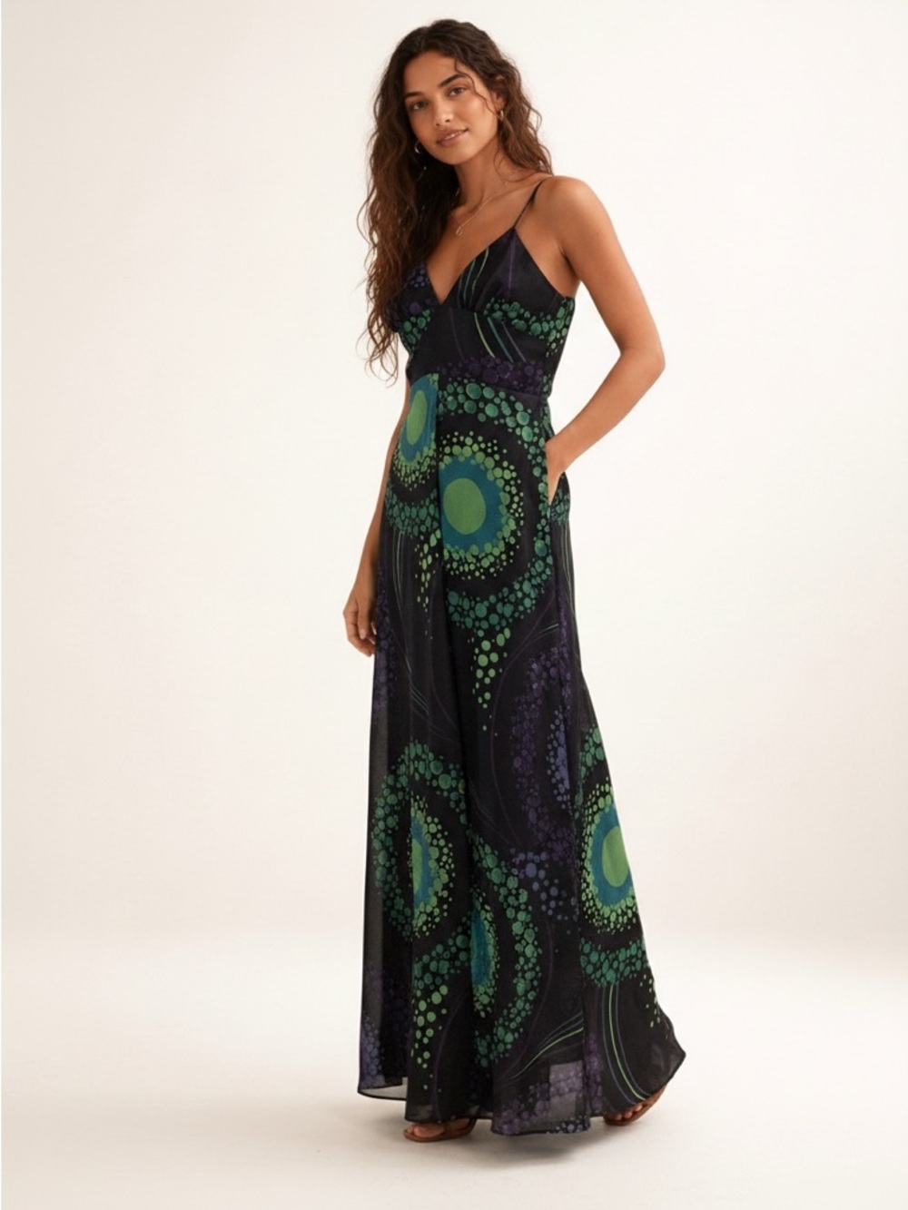 Vintage 70s Tina Warren Maxi Dress Boho Empire Waist Abstract 6